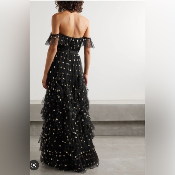 Marchesa Notte Embellished Off The Shoulder Tier Gown - Picture 4 of 13